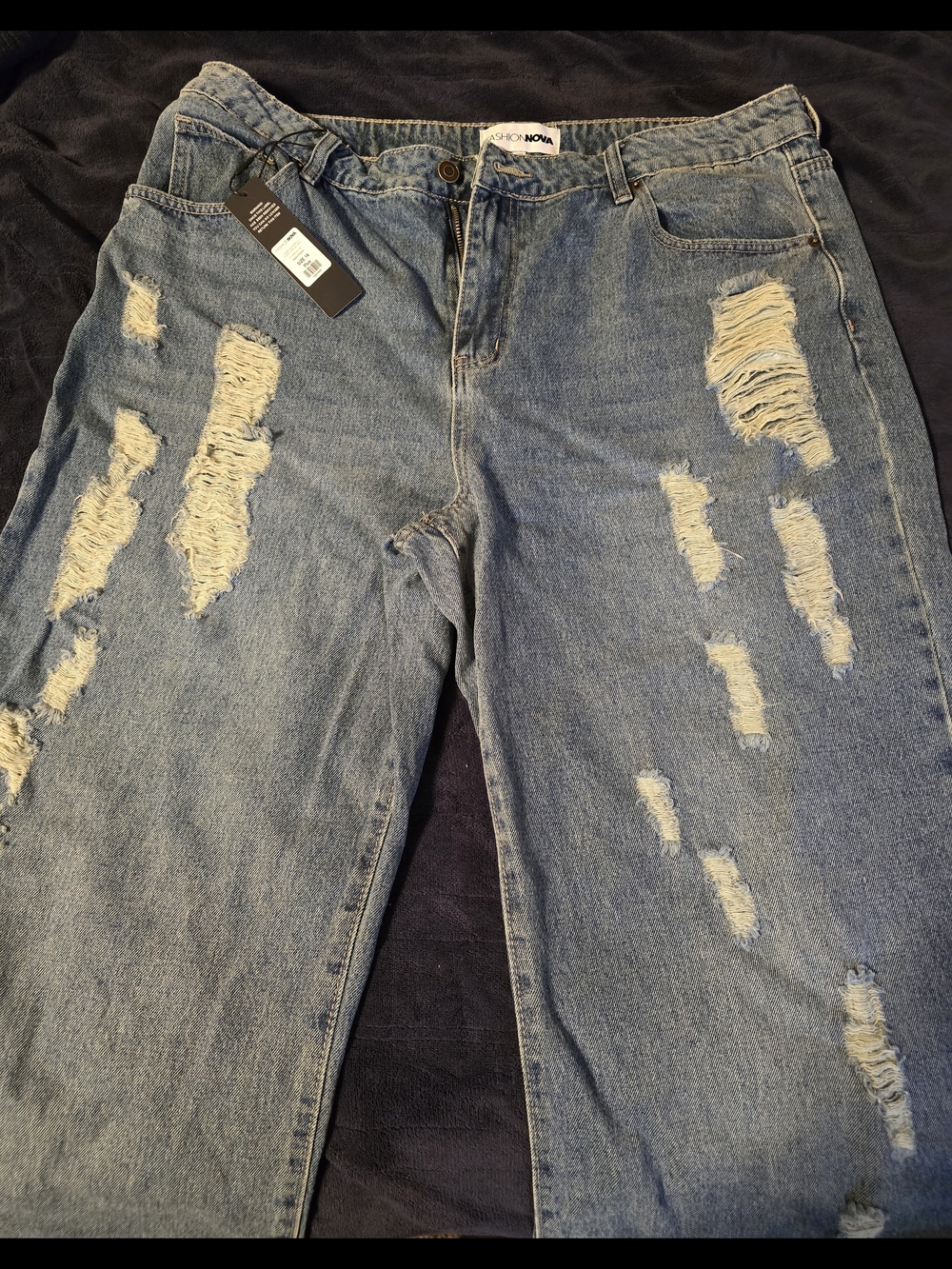 Fashion Nova Women's Light Blue Distressed Wide Leg Jeans